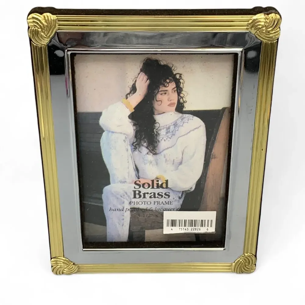 Mervyns Solid Brass Lacquered Picture Frame Mixed Metal Knots Rectangle 5X3 80s